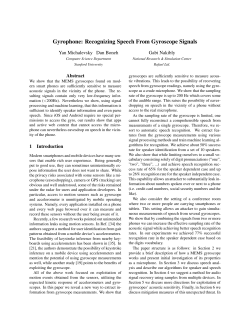 Gyrophone: Recognizing Speech From Gyroscope Signals
