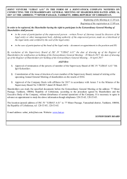 JOINT VENTURE &ldquo;UZBAT A.O.&rdquo; IN THE FORM OF A JOINT