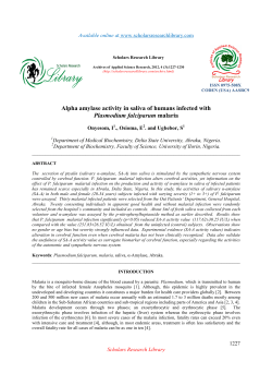 Alpha amylase activity in saliva of humans infected with Plasmodium