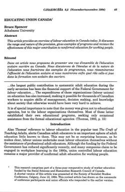 Bruce Spencer Introduction - Canadian Journal for the Study of Adult