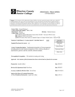 BIOL 1406 General Biology I