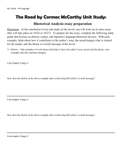 The Road by Cormac McCarthy Unit Study: Rhetorical Analysis