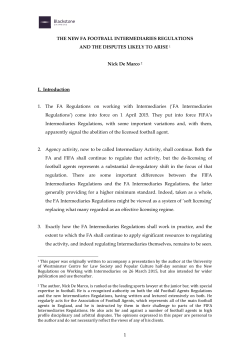 The New FA Football Intermediaries Regulations and the disputes