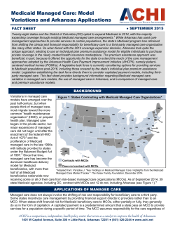 Medicaid Managed Care: Model Variations and Arkansas Applications