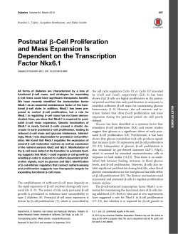 Postnatal b-Cell Proliferation and Mass Expansion Is Dependent on