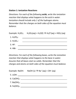 Station 1: Ionization Reactions Directions: For each of the following