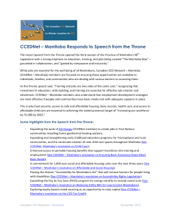 CCEDNet &ndash; Manitoba Responds to Speech from the Throne