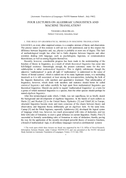 Four lectures on algebraic linguistics and machine translation