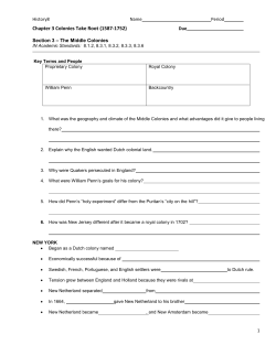 Chapter 3 Colonies Take Root (1587-1752)