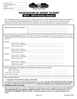 NOTIFICATION OF INTENT TO HUNT 2015 2016