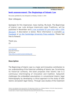book announcement: The Beginnings of Islamic Law - H-Net