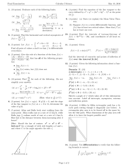 Final Examination Calculus I Science May 16, 2016 1. (10 points