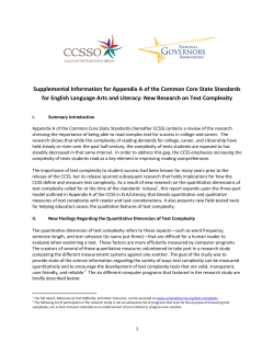 New Research on Text Complexity - Common Core State Standards