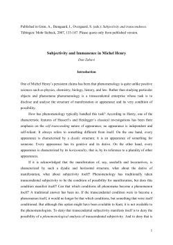 Subjectivity and Immanence in Michel Henry