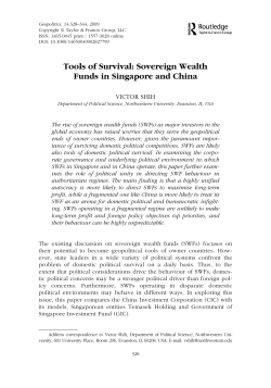 Tools of Survival: Sovereign Wealth Funds in Singapore and China