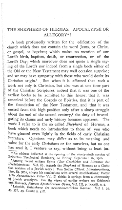 THE SHEPHERD OF HERMAS. APOCALYPSE OR ALLEGORY*? A