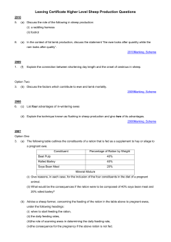Leaving Certificate Higher Level Sheep Production Questions