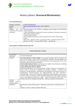 Module syllabus: Structural Biochemistry