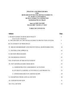 POLICIES AND PROCEDURES FOR RESEARCH INVOLVING