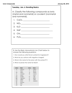 A. Classify the following compounds as ionic (metal and nonmetal