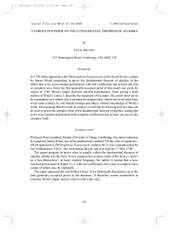 A FORGOTTEN PAPER ON THE FUNDAMENTAL THEOREM OF