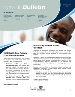2012 Health Care Reform Compliance Checklist Misclassify