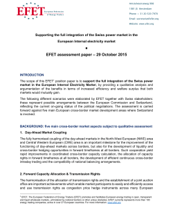 EFET support to the full integration of the Swiss market in the