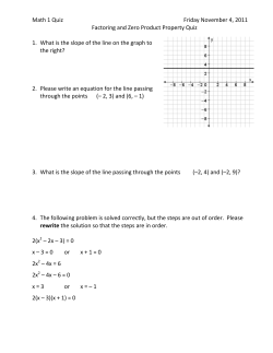 Math 1 Quiz Friday November 4, 2011 Factoring and Zero Product