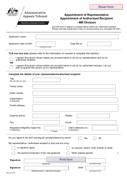 Appointment of Representative Appointment of Authorised