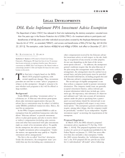 Legal Developments DOL Rules Implement PPA Investment Advice
