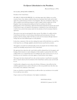Ex-Queen Liliuokalani to the President.