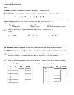 6.2 Model Quadratic Equations Recall: Parabola &ndash; a symmetrical U