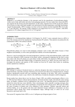 Migration of Bisphenol A (BPA) in Baby Milk Bottles