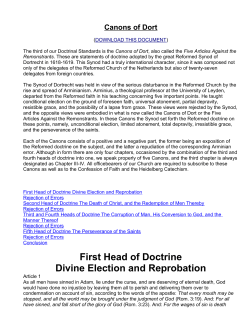 First Head of Doctrine Divine Election and Reprobation