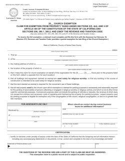 20__ CHURCH EXEMPTION CLAIM FOR EXEMPTION FROM