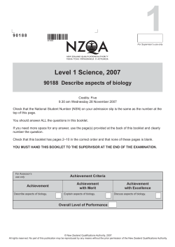 Level 1 Science, 2007 90188 Describe aspects of biology