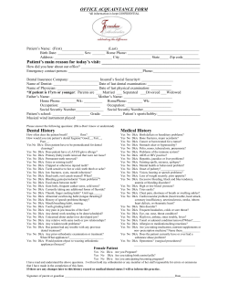 OFFICE ACQUAINTANCE FORM Patient`s main reason for today`s