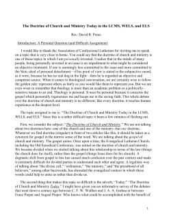 The Doctrine of Church and Ministry Today in the
