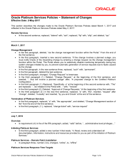 Oracle Platinum Services Policies Statement of Changes
