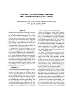 PlanetSeer: Internet Path Failure Monitoring and