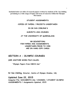 Titles of Major Assignments by Students in UQ Olympic Studies