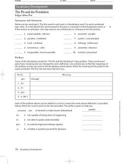 The Pit and the Pendulum Vocabulary Development