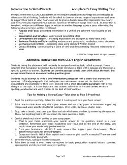 Introduction to WritePlacer&reg; Accuplacer`s Essay Writing Test