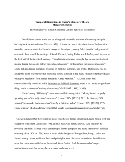 Temporal Dimensions in Hume`s Monetary Theory