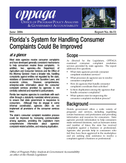 Florida`s System for Handling Consumer Complaints