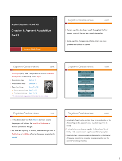1 Chapter 3: Age and Acquisition Part 2 Cognitive Considerations
