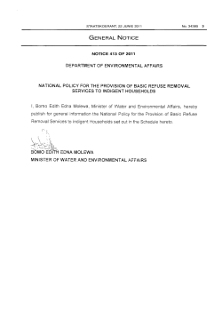 National policy for provision of basic refuse removal services to