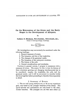On the Maturation of the Ovum and the Early Stages in the