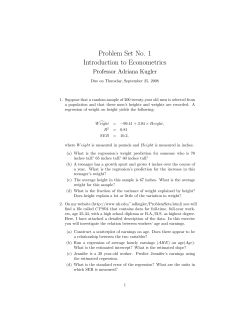Problem Set No. 1 Introduction to Econometrics