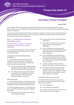 Privacy fact sheet 17: Australian Privacy Principles